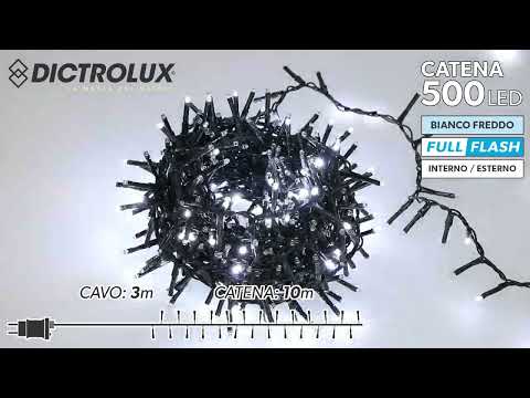 DICTROLUX - Catena Luminosa 500 Led Bianco Freddo Full Flash - 10 metri di catena luminosa